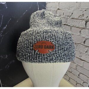 Zero Dark Handmade Wool Beanie Hat Gray Knit Leather Patch USA Made